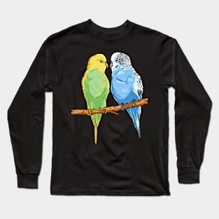 Budgie Bliss: Playful Birds Perch on This Vibrant T-Shirt Long Sleeve T-Shirt